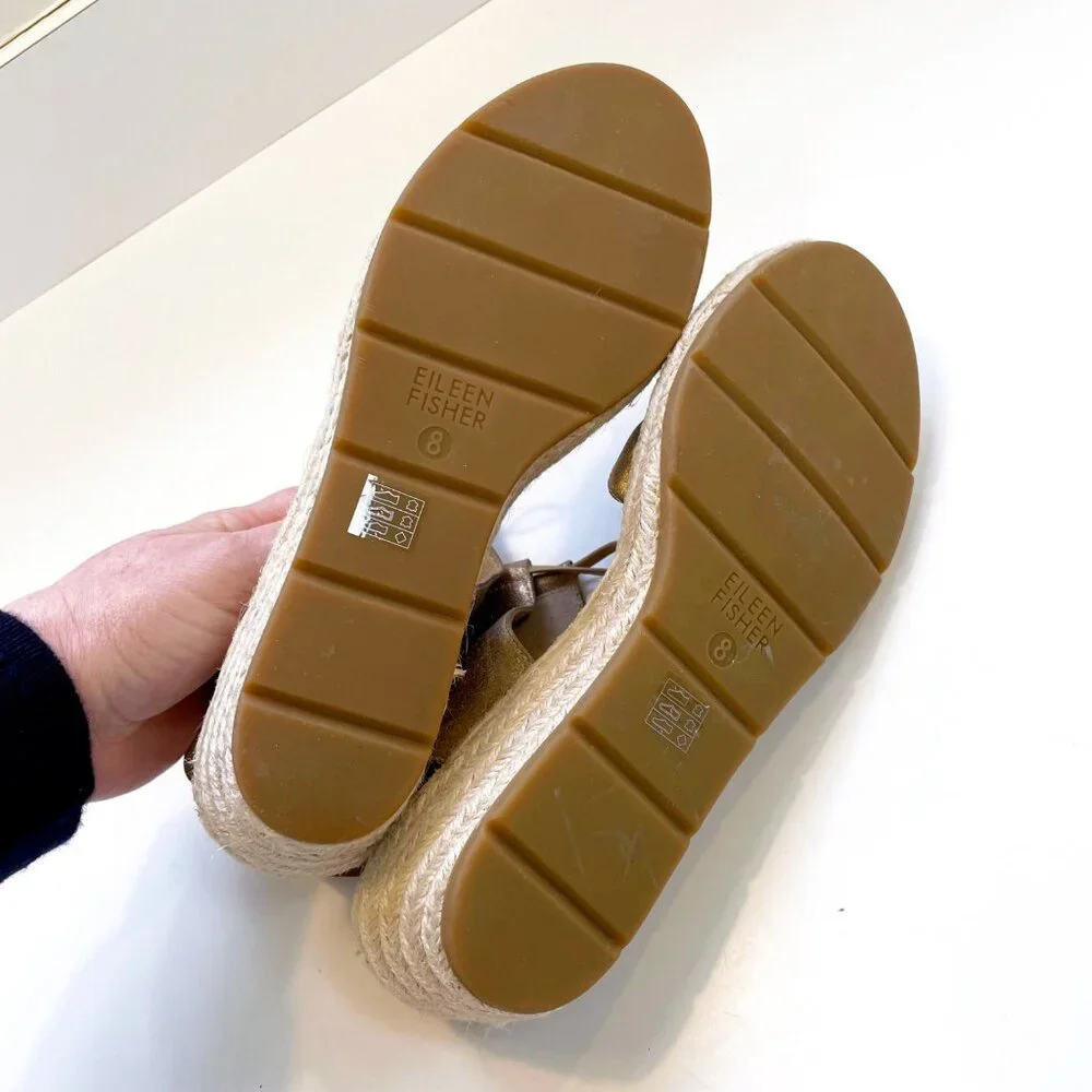 Eileen Fisher Metallic Gold Espadrille Wedge Sandals